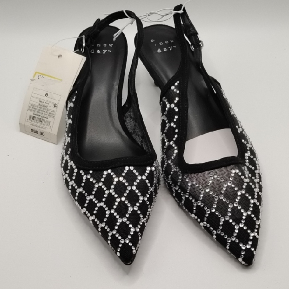A New Day Black and Silver Mesh Flats